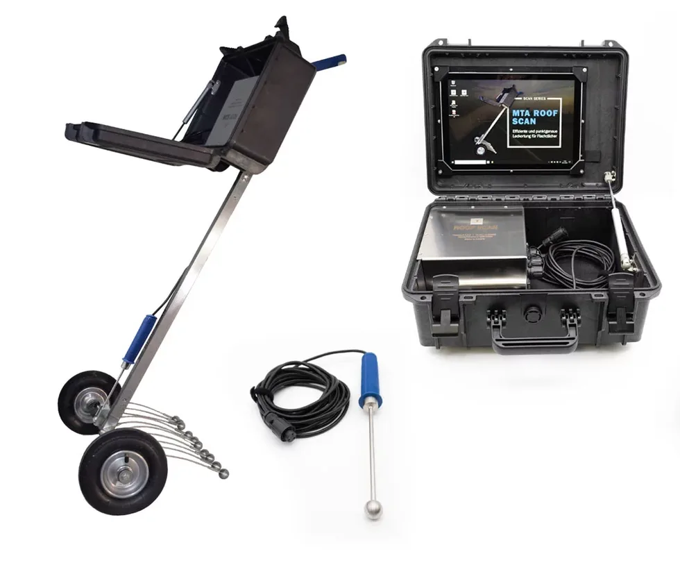 MTA Roof-Scan: Messwagen mit Sondenkamm, Handsonde und Messeinheit im Koffer